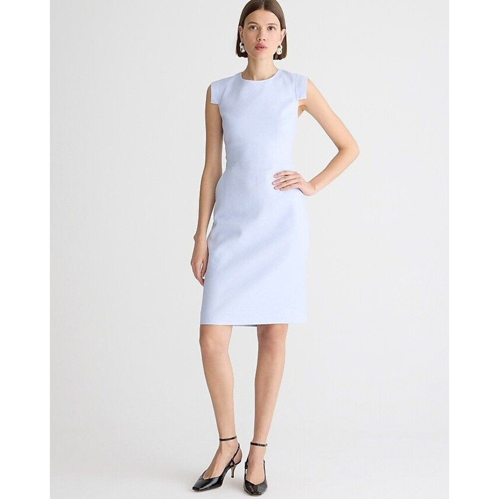J.CREW Resume Dress 8 Peri Breeze Blue Stretch Linen Blend Knee Length Shift